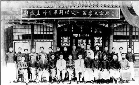 1916年北京大学第一次理科毕业师生合影，俞同奎在其中